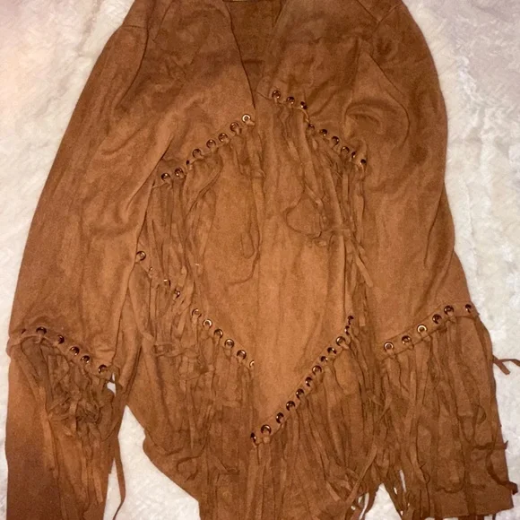 Vocal Suede Brown Fringe Outerwear - Picture 2 of 4